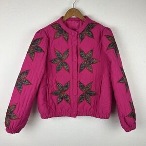 Women's Medium Pink Cotton Quilted Button Jacket Cottagecore Prairie Country